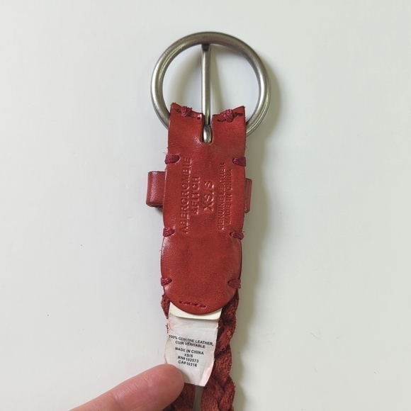 Abercrombie & Fitch Classic Genuine Leather Woven Braided Belt Faded Red XS/S - Picture 5 of 7